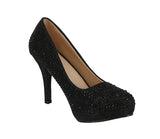 WOMAN'S SHOES BLACK GLITTER HEELS H68-001