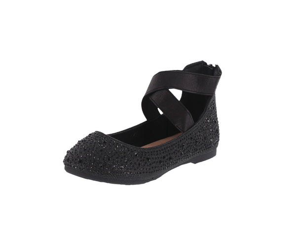 KID'S SHOES BLACK MESH GLITTER FLATS HILTON-99K