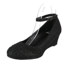 WOMAN'S SHOES BLACK MESH/GLT WEDGE HS-18