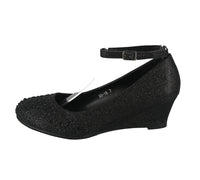 WOMAN'S SHOES BLACK MESH/GLT WEDGE HS-18