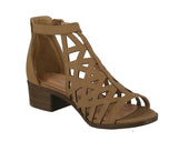 WOMAN'S SHOES TAN NUB CHUNKY HEELS JERRY-82