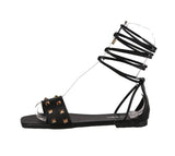 WOMAN'S SHOES BLACK PU/FABRIC SANDALS LACEUP-2