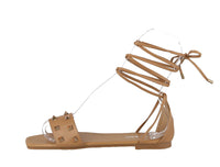 WOMAN'S SHOES NUDE PU/FABRIC SANDALS LACEUP-2