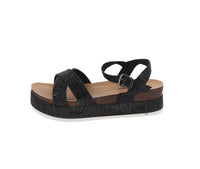 WOMAN'S SHOES BLACK GLITTER WEDGE SANDAL LAJOLLA-88