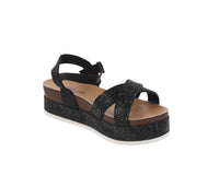 WOMAN'S SHOES BLACK GLITTER WEDGE SANDAL LAJOLLA-88