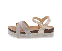 WOMAN'S SHOES CHAMPAGNE GLITTER WEDGE SANDAL LAJOLLA-88