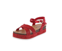 WOMAN'S SHOES RED GLITTER WEDGE SANDAL LAJOLLA-88