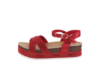 WOMAN'S SHOES RED GLITTER WEDGE SANDAL LAJOLLA-88