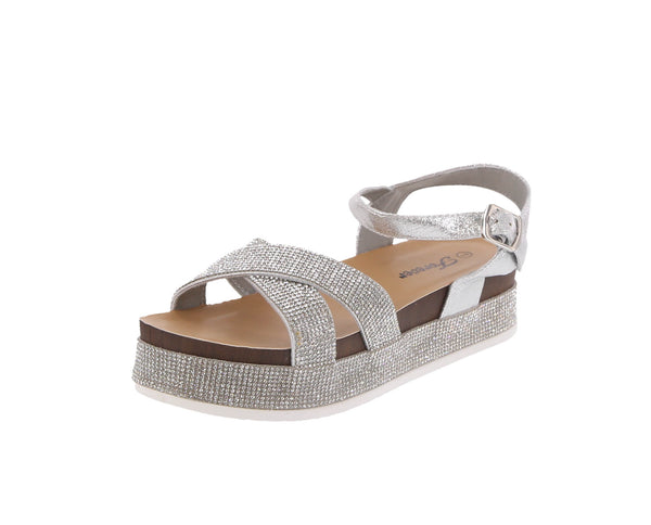 WOMAN'S SHOES SILVER GLITTER WEDGE SANDAL LAJOLLA-88