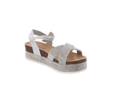 WOMAN'S SHOES SILVER GLITTER WEDGE SANDAL LAJOLLA-88