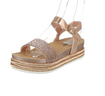 WOMAN'S SHOES ROSE GOLD GLITTER WEDGE SANDAL LAKOTA-38