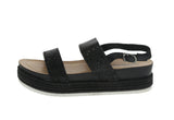 WOMAN'S SHOES BLACK GLITTER WEDGE SANDAL LAKOTA-46