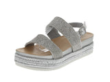 WOMAN'S SHOES SILVER GLITTER WEDGE SANDAL LAKOTA-46