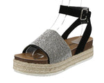 WOMAN'S SHOES BLACK/GLITTER NUB WEDGE SANDAL LIBERTY-21