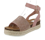 WOMAN'S SHOES DUSTY PINK/GLITTER NUB WEDGE SANDAL LIBERTY-21