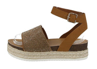 WOMAN'S SHOES TAN/GLITTER NUB WEDGE SANDAL LIBERTY-21