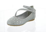 KID'S SHOES SILVER GLITTER FLATS LINE-62K