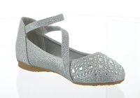 KID'S SHOES SILVER GLITTER FLATS LINE-62K