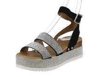 WOMAN'S SHOES BLACK GLITTER/NUB WEDGE SANDAL LUXURY-43