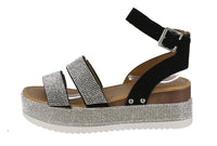 WOMAN'S SHOES BLACK GLITTER/NUB WEDGE SANDAL LUXURY-43