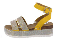 WOMAN'S SHOES MUSTARD GLITTER/NUB WEDGE SANDAL LUXURY-43