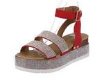 WOMAN'S SHOES RED GLITTER/NUB WEDGE SANDAL LUXURY-43