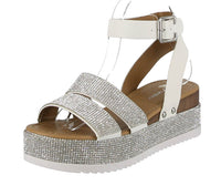 WOMAN'S SHOES WHITE GLITTER/NUB WEDGE SANDAL LUXURY-43