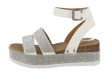 WOMAN'S SHOES WHITE GLITTER/NUB WEDGE SANDAL LUXURY-43