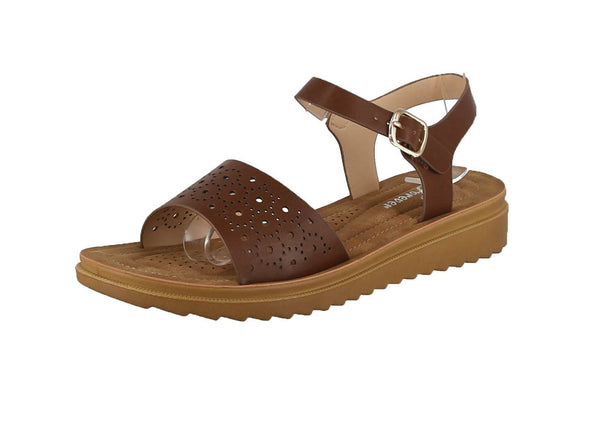 WOMAN'S SHOES BROWN PU LEATHER COMFORT SANDALS MENTAL-104