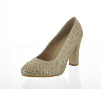 WOMAN'S SHOES CHAMPAGNE GLITTER MESH HEELS MERIT-13