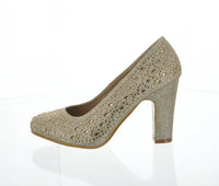 WOMAN'S SHOES CHAMPAGNE GLITTER MESH HEELS MERIT-13