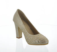 WOMAN'S SHOES CHAMPAGNE GLITTER MESH HEELS MERIT-13