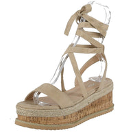 WOMAN'S SHOES BEIGE SUEDE WEDGE SANDAL MINA-6