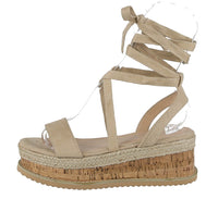 WOMAN'S SHOES BEIGE SUEDE WEDGE SANDAL MINA-6