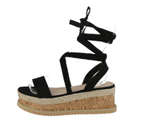 WOMAN'S SHOES BLACK SUEDE WEDGE SANDAL MINA-6