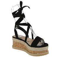 WOMAN'S SHOES BLACK SUEDE WEDGE SANDAL MINA-6