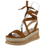 WOMAN'S SHOES CHESTNUT SUEDE WEDGE SANDAL MINA-6