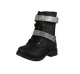 BABY'S SHOES BLACK PU BOOTS MOTO-52KA