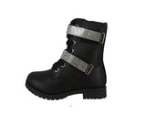 BABY'S SHOES BLACK PU BOOTS MOTO-52KA