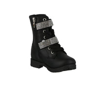 BABY'S SHOES BLACK PU BOOTS MOTO-52KA