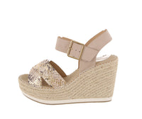 WOMAN'S SHOES PHYTON NUDE PU/LEATHER NUB WEDGE OATEN