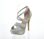 WOMAN'S SHOES SILVER GLITTER HEELS PLAYAS