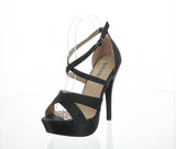 WOMAN'S SHOES BLACK GLITTER HEELS PLAYAS