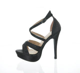 WOMAN'S SHOES BLACK GLITTER HEELS PLAYAS