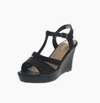 WOMAN'S SHOES BLACK PU LEATHER WEDGE RANGE-31