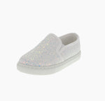 KID'S SHOES WHITE GLITTER TENNIS SNEAKERS RANGE-8K