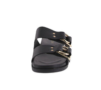 WOMAN'S SHOES BLACK PU/METALLIC SANDALS RATHER