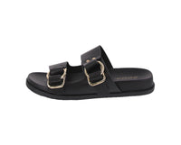 WOMAN'S SHOES BLACK PU/METALLIC SANDALS RATHER