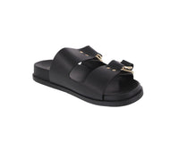 WOMAN'S SHOES BLACK PU/METALLIC SANDALS RATHER