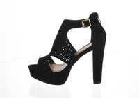 WOMAN'S SHOES BLACK SUEDE HEELS RHYME-66